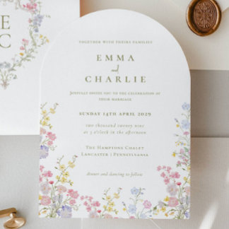 Chic Boho Garden Wildflowers Spring Summer Wedding Inbjudningar