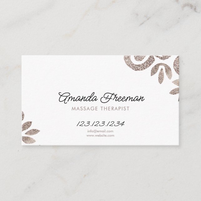 Chic Boho Glitter massage Therapist Visitkort (Framsida)