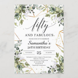 Chic Boho greenery foliage guld femtio och fantast Inbjudningar