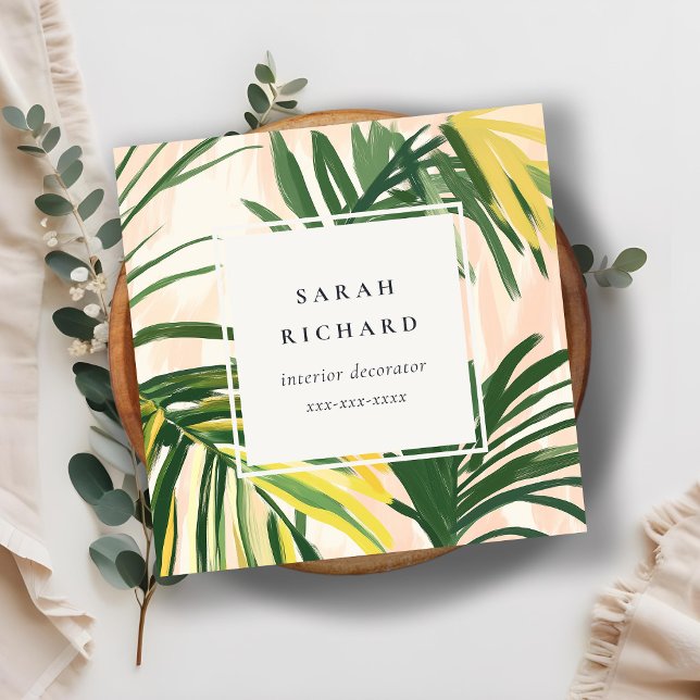 Chic Boho  Grönt Tropical Handflatan Lövs Beach Fyrkantigt Visitkort (Skapare uppladdad)