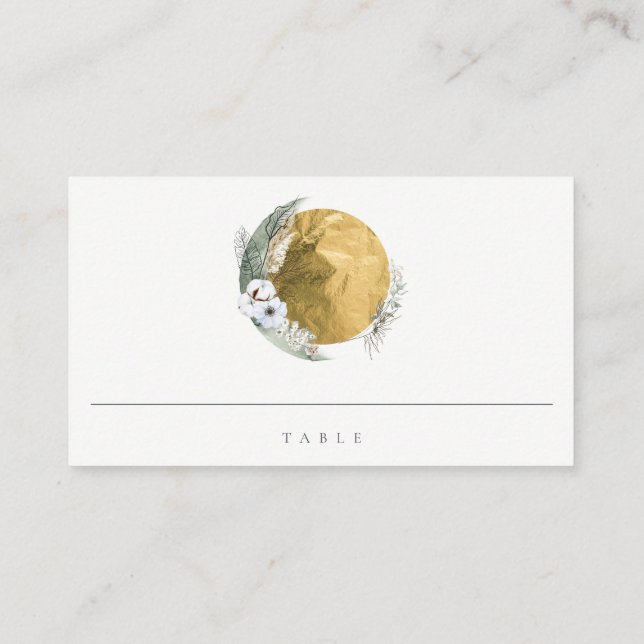 Chic Boho Guld Saga Grönt Blommigt Krampa Bröllop Placeringskort (Baksida)