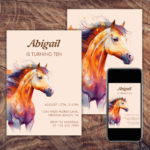 Chic Boho Horse Beige Brown Pony Födelsedagsfest Inbjudningar