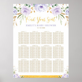 Chic Boho Lila Blommigt Girl Baby Shower,sittande Poster