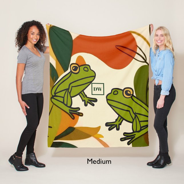 Chic boho line art abstrakt vektorggrodor Monogram Fleecefilt (Skapare uppladdad)
