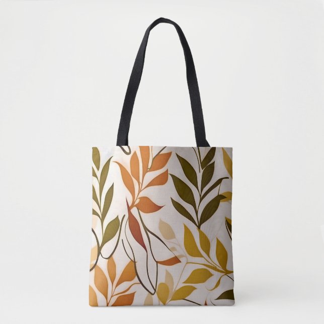 Chic boho line art big höst löv vektor tygkasse (Framsida)
