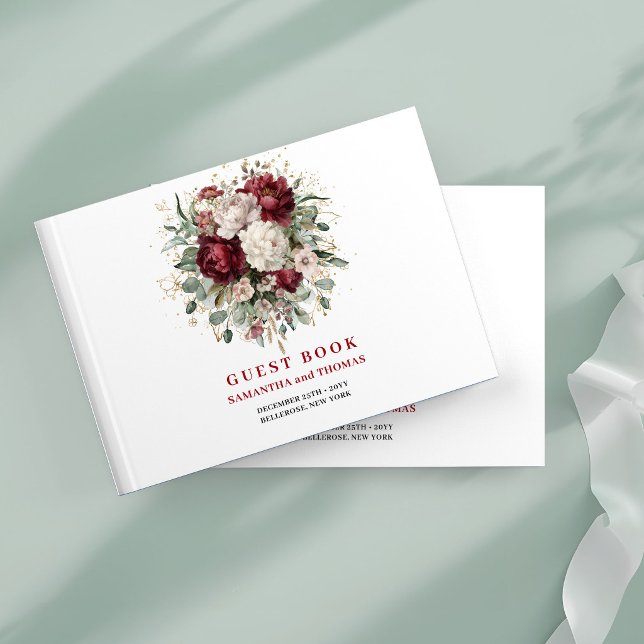 Chic Boho Marsala Blommig Grönska Gästbok (Chic Boho Marsala Floral Greenery Guest Book)