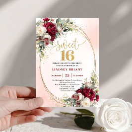 Chic boho marsala gold floral sweet sixteen party  inbjudningar