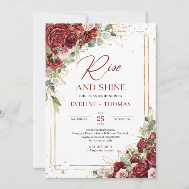 Chic boho marsala och  ro stiga upp och shine inbjudningar (Framsida)