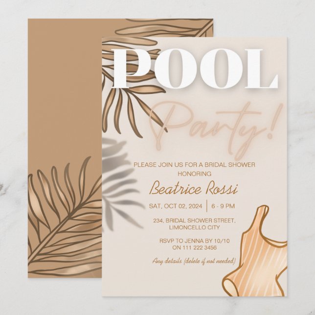 Chic Boho Möhippa Beige Bassäng Party Inbjudningar (Fram/baksida)