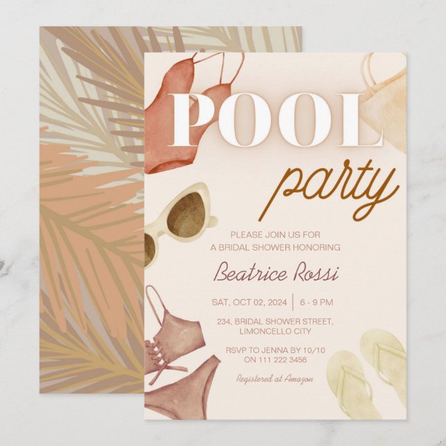 Chic Boho Möhippa Beige Bassäng Party Inbjudningar (Fram/baksida)