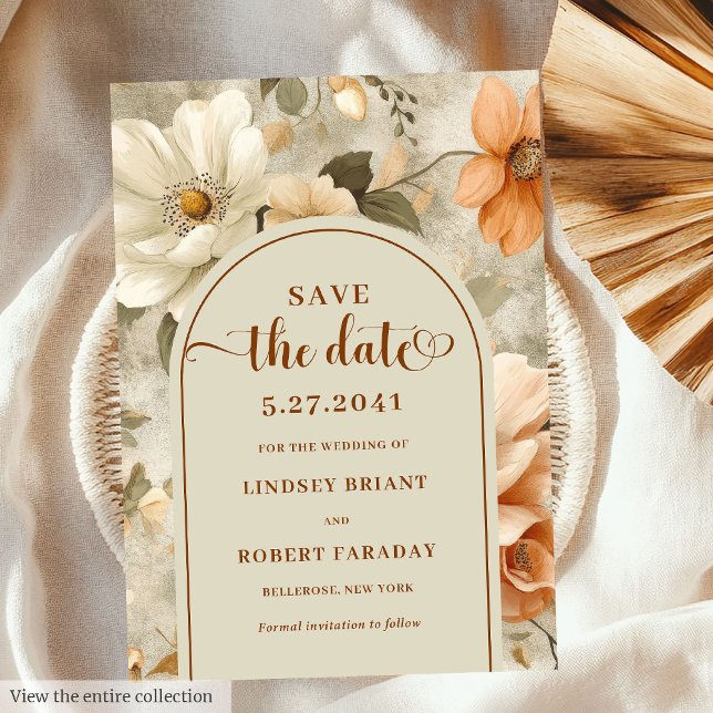 Chic Boho Neutral Beige Olive Floral Save the Date Inbjudningar (Chic Boho Neutral Beige Olive Floral Save Date)
