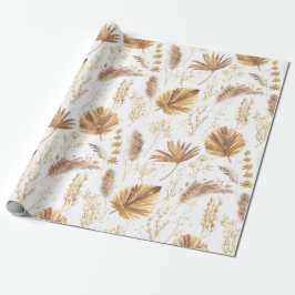 Chic Boho Pampas Grass Handflatan Lövs Faux Glitte Presentpapper