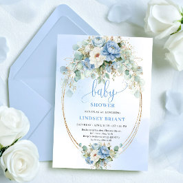 Chic Boho Pastel Blue Flowers Baby Shower Invites Inbjudningar