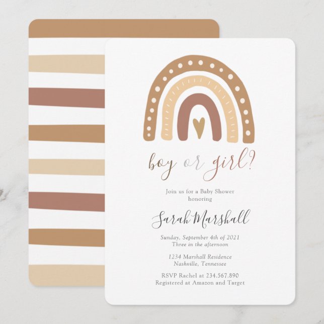 Chic Boho Pastel Brown Rainbow Baby Shower Inbjudningar (Fram/baksida)