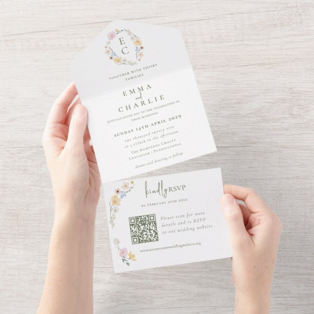 Chic Boho Pastel Wildblommor Vår Sommaren Bröllop (Tearaway)