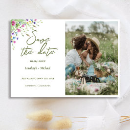 Chic boho Photo wildblommor Bröllop spara datum Datumet