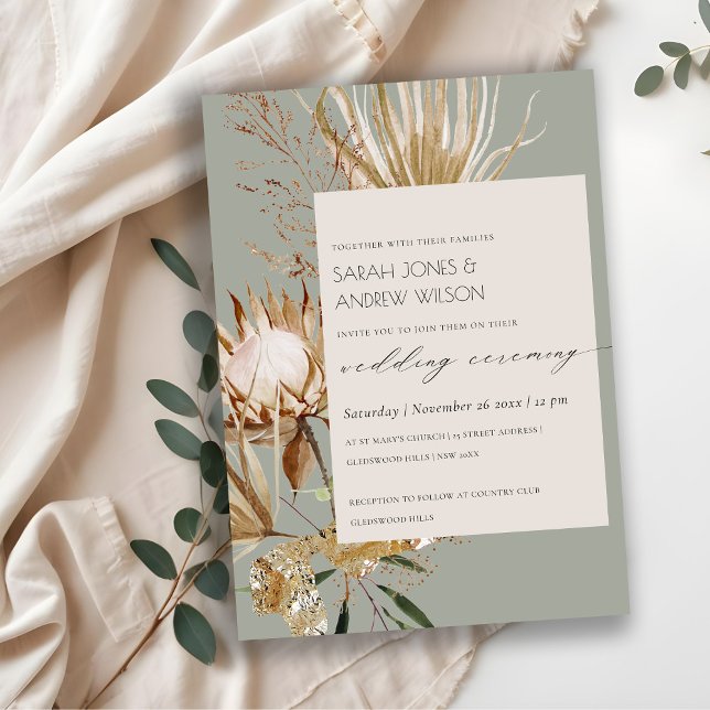 Chic Boho Protea Dry Handflatan Blommigt bröllopsi Tack Kort (Skapare uppladdad)