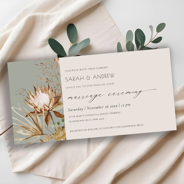 Chic Boho Protea Dry Handflatan Blommigt Giftermål Tack Kort (Skapare uppladdad)