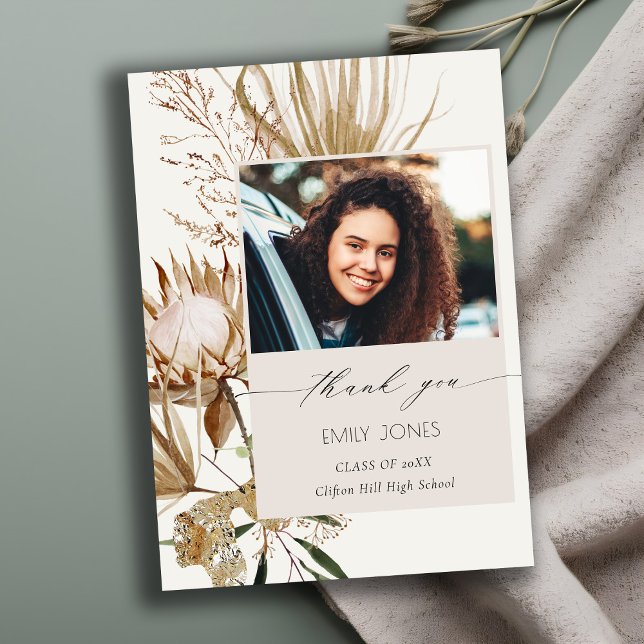 Chic Boho Protea Dry Handflatan Blommigt Photo Stu Tack Kort (Skapare uppladdad)