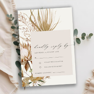 Chic Boho Protea Torr och Palm Blommig Bröllop RSV Tilläggskort
