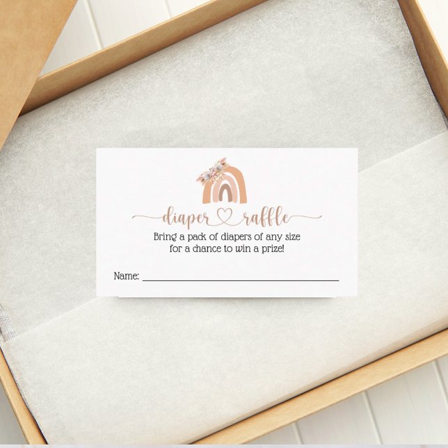 Chic Boho Rainbow Diaper Raffle Baby Shower Card Visitkort (Skapare uppladdad)