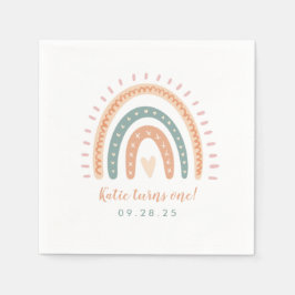 Chic Boho Rainbow Pastel First Birthday Pappersservett