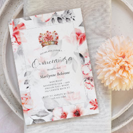 Chic Boho Red Blommigt Quinceañera Inbjudningar