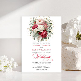 Chic Boho Red Blush Greenery Wedding Invitation Inbjudningar