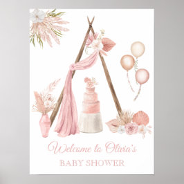 Chic Boho Rosa Blommigt Baby Shower VälkomstPoster Poster