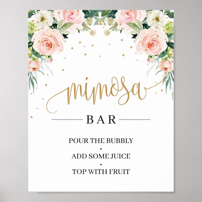 Chic Boho  rosa blommigt guld mimosa pub Poster (Framsidan)