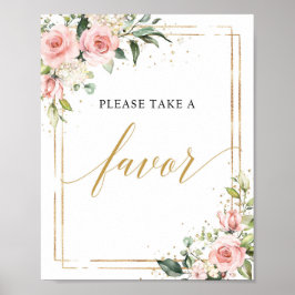 Chic Boho rosa blommigt guld ram Poster