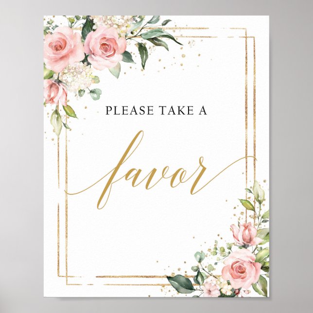 Chic Boho  rosa blommigt guld ram Poster (Framsidan)