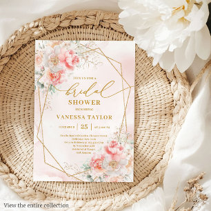 Chic Boho Rosa Guld Glitter Möhippa Inbjudningar