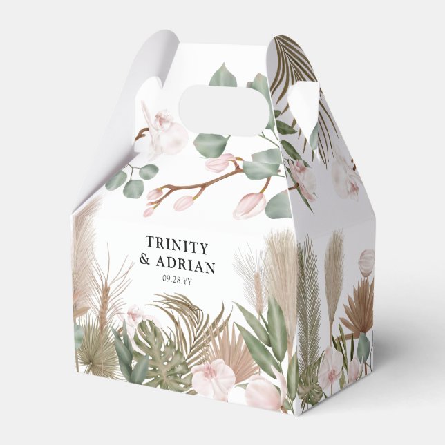 Chic Boho Rosa Orchids & Dried Löv Bröllop Presentaskar (Framsidan Sidan)