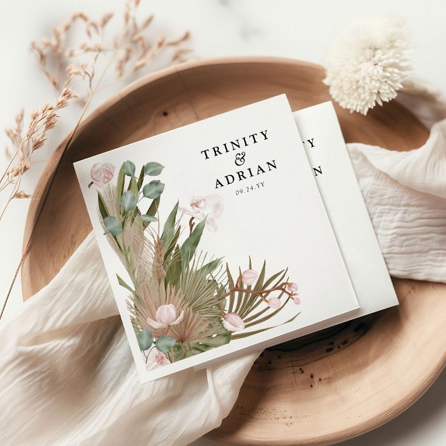 Chic Boho Rosa Orkidéer & Torkade blad Bröllop  Pappersservett (Skapare uppladdad)