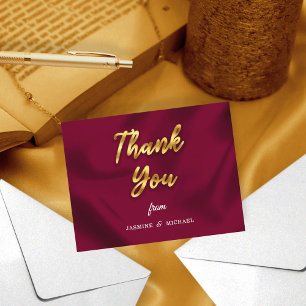 Chic Boho Rustic Burgundy och Guld Script Bröllop Tack Kort