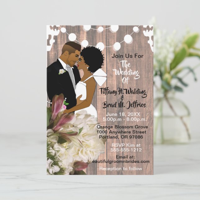 Chic Boho Rustic Ljus Bride och Groom Bröllop Inbjudningar (Stående Fram)