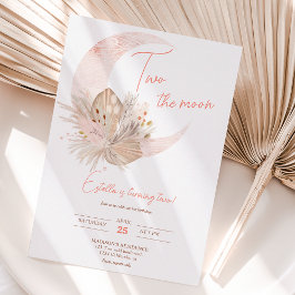 Chic boho rustik pampas blommigt måne 2 födelsedag inbjudningar