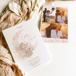 Chic boho rustik pampas blommigt måne fotot bröllo inbjudningar