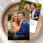 Chic Boho Script 2 Photo Bröllop - tackkort Tack Kort<br><div class="desc">Modern Boho Chic Kärlek och tack för Calligraphy Script Bröllop 2 Photo tackto You Card. Snyggt bröllop tackar dig för att du har en lodrät på framsidan med texten "Kärlek och tack" i ett litet, snabbt och snävt bokstäver typografi, swash svan-teckensnittsskript i vitt överlägg på bild. Söt kärlek-hjärta mellan bruden...</div>