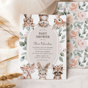 Chic Boho Skogs Djur Baby Shower Inbjudningar
