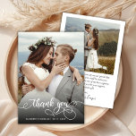 Chic Boho-skript Photo Bröllop - tackkort Tack Kort<br><div class="desc">Modern Boho Chic Calligraphy Script Bröllop Photo Tackyou Card. Snyggt bröllop tackar dig för att du har en lodrät på framsidan med texten "Tack" i ett snävt, snävt och snett tecken på typografi, sabbat svan-teckensnittsskript i vit övertäckning på bild. 2-sidigt kort med 2 foton. Du kan enkelt anpassa ditt namn...</div>