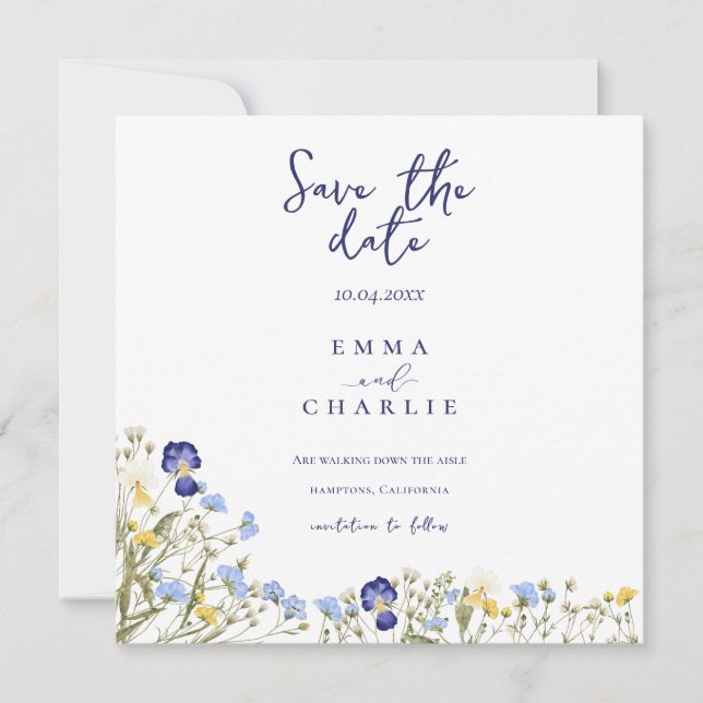 Chic boho (slädblommor) Bröllop spara datum Datumet (Framsida)
