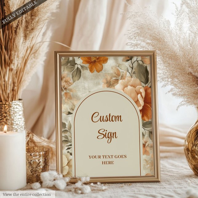 Chic Boho Terra Cotta Beige Olivgrön Blommig Anpas Poster (Chic Boho Terra Cotta Beige Olive Floral Custom Sign)