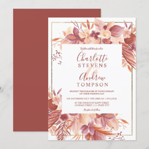 Chic boho terracotta blommigt vattencolor bröllop inbjudningar
