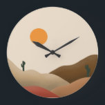 Chic Boho Terracotta Desert Cactus Stor Klocka<br><div class="desc">En modern och chic väggklocka för en boho-tropisk perfekt i sovrum eller vardagsrum. Den har en solnedgång i dessert med cactus. Perfekt som en gåva till nygifta,  vänner med en party som värms upp hemma och födelsedagar.</div>