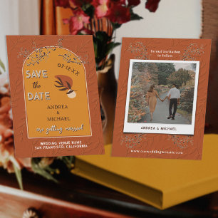 Chic Boho Terrakotta Rost Bränd Orange Retro Foto Inbjudningar