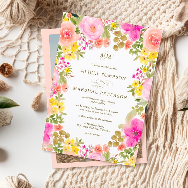 Chic Boho-trädgårdsfoto bröllop Inbjudningar (Chic Boho wildflowers garden photo wedding Invitation)