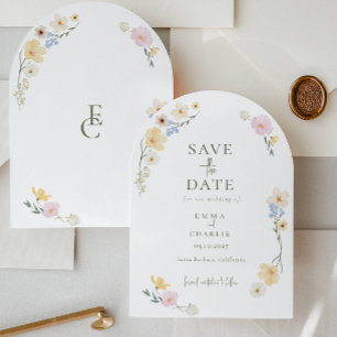 Chic Boho Vilda Blommor Bröllop Spara Datum Inbjudningar