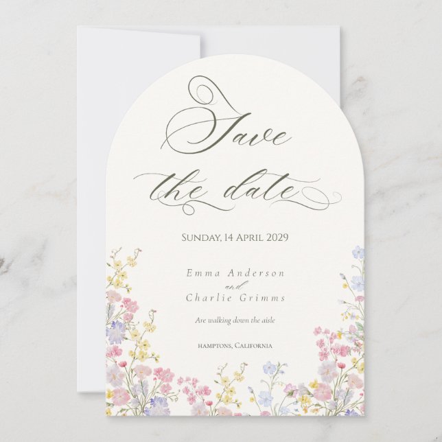 Chic Boho vilda blommor Bröllop Spara datum Inbjudningar (Framsida)